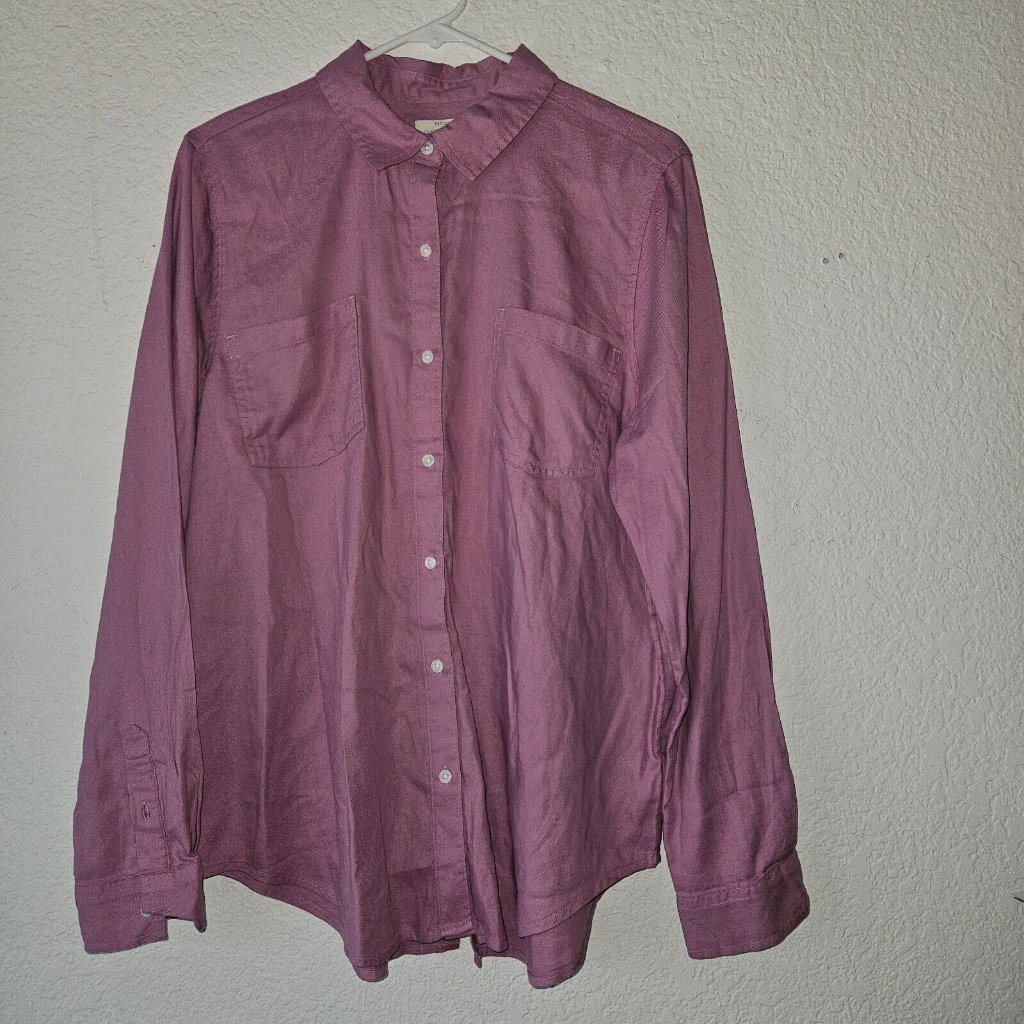 Lucky Brand Womens Button Long Sleeve Shirt Large Pink Pockets Casual New 59